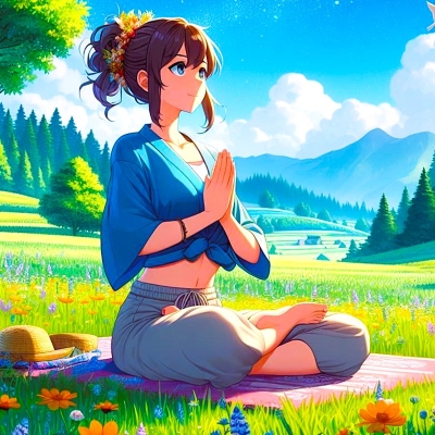 femme assise dans l'herbe et méditant pour retrouver confiance en elle
